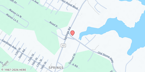 Map showing Springs Community Food Pantry at 5 Old Stone Highway, East Hampton, NY