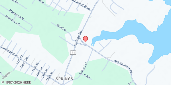 Map showing Springs Community Presbyterian Church at 5 Old Stone Highway, East Hampton, NY