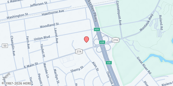 Map showing East Islip Library at 381 East Main Street, East Islip, NY