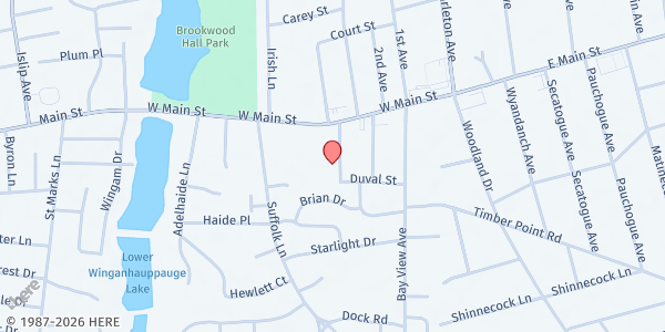 Map showing St. Mary's Parish at 20 Harrison Avenue, East Islip, NY