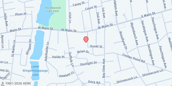 Map showing St. Mary's Parish Social Ministry at 20 Harrison Avenue, East Islip, NY
