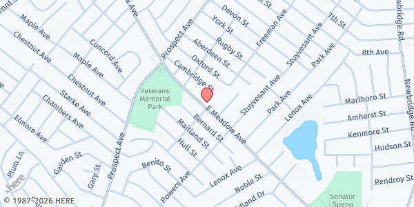 Map showing Christ Alive Church at 493 East Meadow Ave., East Meadow, NY