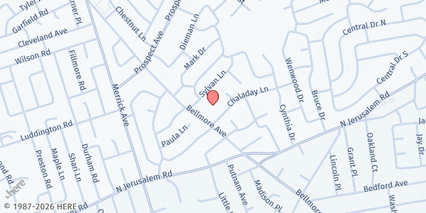 Map showing New Covenant Church at 757 Bellmore Ave., East Meadow, NY