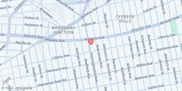 Map showing East New York Farmers Market at 101 Pennsylvania Avenue, East New York, NY