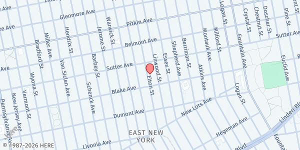 Map showing EAST NEW YORK SEVENTH DAY ADVENTIST CHURCH at 511 Elton Street, East New York, NY