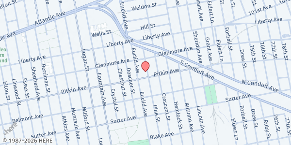 Map showing Food Stamp Office- East New York S28 at 404 Pine Street, East New York, NY