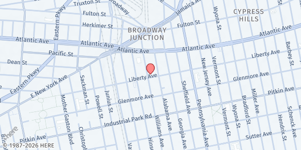 Map showing Liberty Cafe / Soup Kitchen at 275 Liberty Avenue, East New York, NY