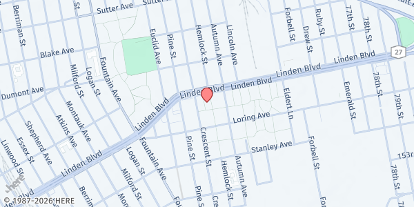 Map showing Louis Heaton Pink Houses at 2628 Linden Boulevard, East New York, NY