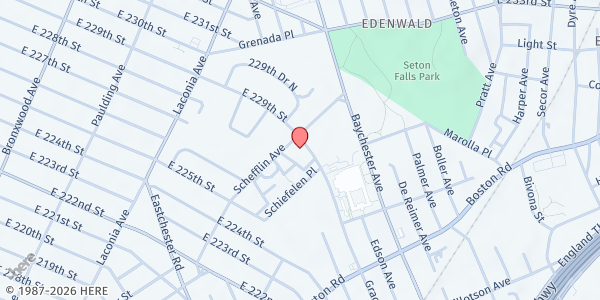 Map showing Bay Eden Older Adult Center at 1220 East 229th Street, Edenwald, NY
