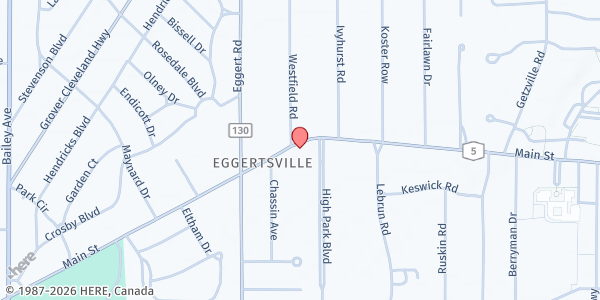 Map showing ST. PAUL'S TIGER'S DEN FOOD PANTRY at 4007 Main Street, Eggertsville, NY
