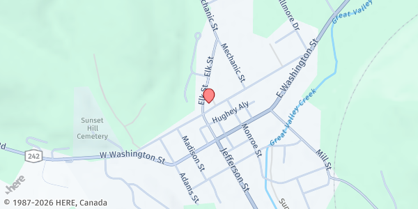 Map showing U.C. of E COMMUNITY FOOD PANTRY at 51 ELIZABETH STREET, ELLICOTTVILLE, NY