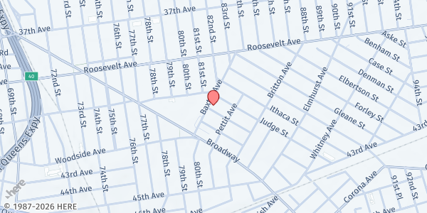 Map showing Elmhurst Hospital WIC at 81-06 Baxter Ave - Basement, Elmhurst, NY