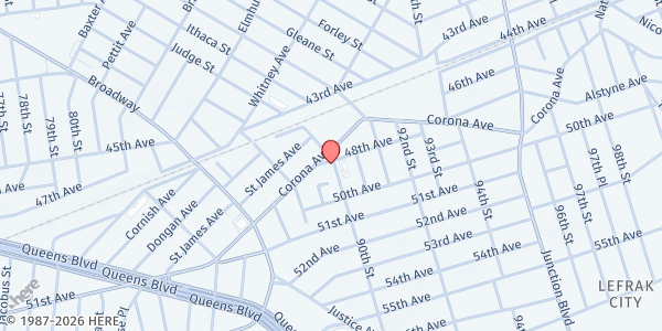 Map showing EVANGELICAL CHURCH CHRIST IS THE LIGHT at 89-16 48th avenue, Elmhurst, NY