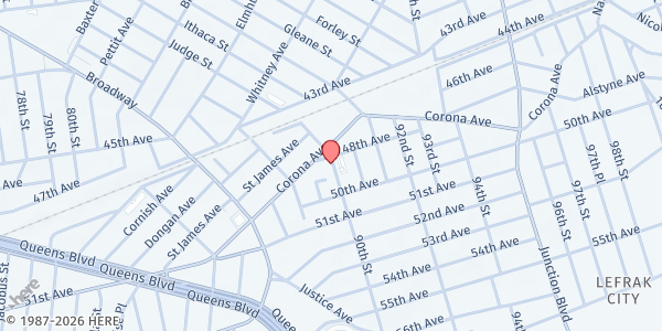 Map showing Evangelical Church Christ Is the Light Church, Inc at 89-16 48th avenue, Elmhurst, NY