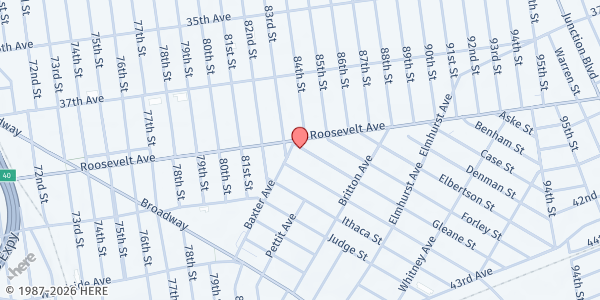 Map showing Familia food pantry at 40-2 Gleane Street, Elmhurst, NY