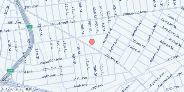 Map showing MINISTERIO LA LUZ DE LA ESPERANZA PARA LAS NACIONES DE JESUCRI - Elmhurst at 79-01 Broadway, Elmhurst, NY