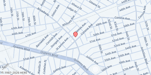Map showing St. James Episcopal Church at 84-07 Broadway, Elmhurst, NY