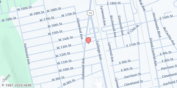 Map showing Oakwood UMC Food Pantry at 212 Oakwood Ave, Elmira Heights, NY