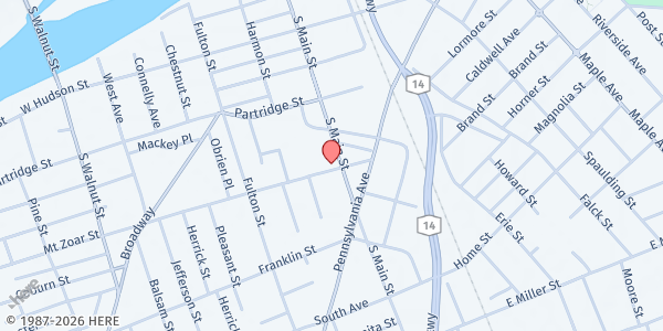 Map showing C.C. Chemung/ Samaritan Ctr at 380 S. Main St., Elmira, NY