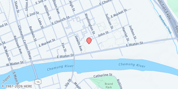 Map showing Chemung County WIC Office at 103 Washington St, Elmira, NY