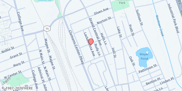Map showing Friendship SDA Church Food Pantry at 1222 Lackawanna Ave, Elmira, NY