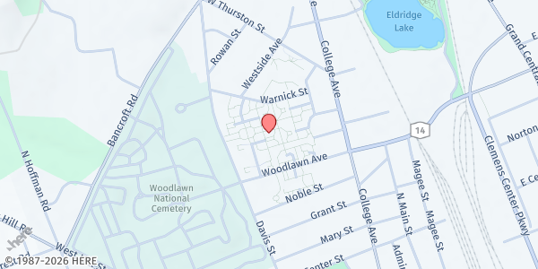 Map showing Mobile Food Pantry Elmira-Woodlawn Court at 346 Woodlawn Ave, Elmira, NY