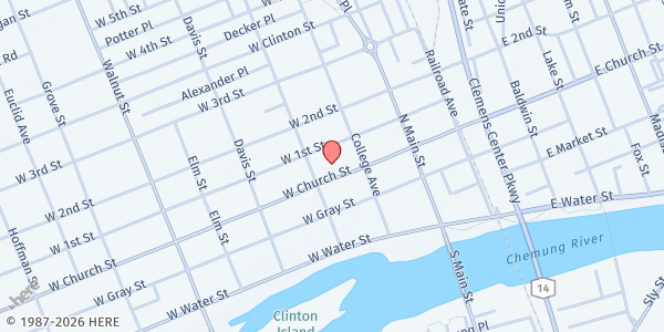 Map showing Neighborhood Transformation Center at 314 West Church Street, Elmira, NY