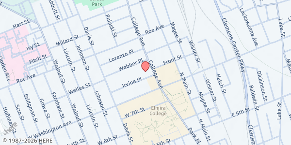 Map showing North Presbyterian Church - Food Distribution Center at 921 College Ave, Elmira, NY
