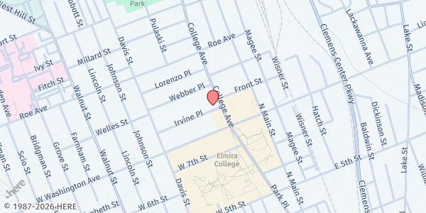 Map showing North Presbyterian Church Food Pantry at 921 College Ave, Elmira, NY