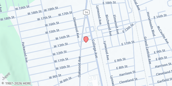 Map showing Oakwood United Methodist Church - Food Distribution Center at 212 Oakwood Ave, Elmira, NY