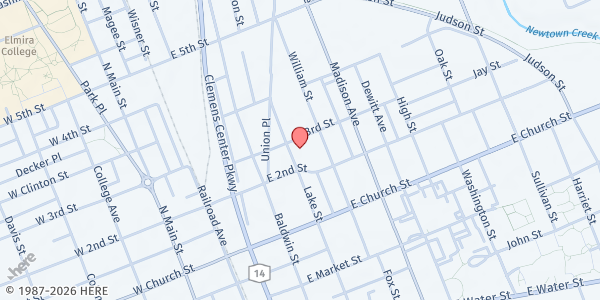 Map showing Salvation Army Food Pantry- Elmira at 414 Lake St, Elmira, NY