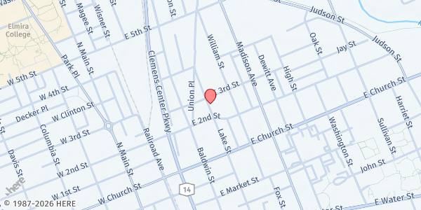 Map showing Salvation Army FP-Elmira at 414 Lake Street, Elmira, NY