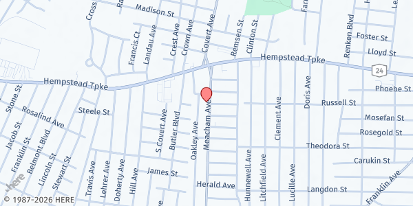 Map showing Eglise Baptiste Salem, Inc. at 90 Meacham Ave., Elmont, NY