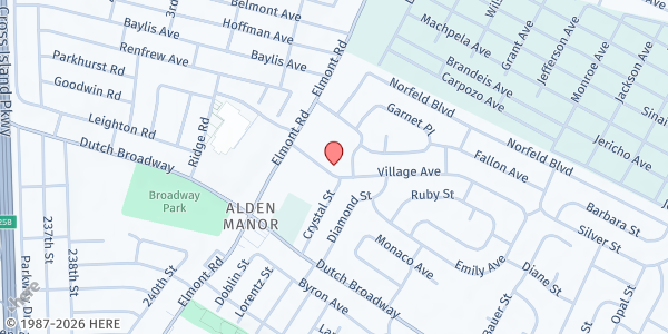 Map showing Eglise Evangelique Du Bon Samaritain Church of God at 44 Village Ave., Elmont, NY