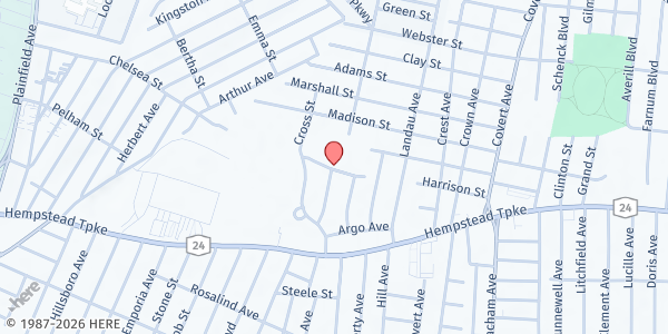 Map showing Faith Mission SK @Pope Francis at 1510 De Paul St, Elmont, NY