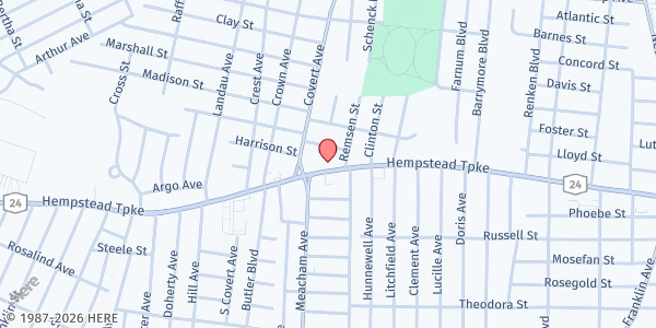 Map showing PDV Food Pantry at 1326 Hempstead Turnpike, Elmont, NY