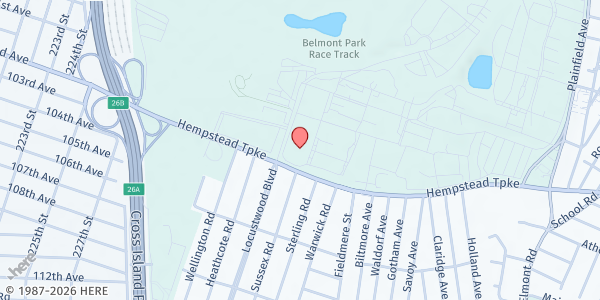 Map showing Race Track Chaplaincy N.Y. Division - Elmont at 2150 Hempstead Turnpike, Elmont, NY