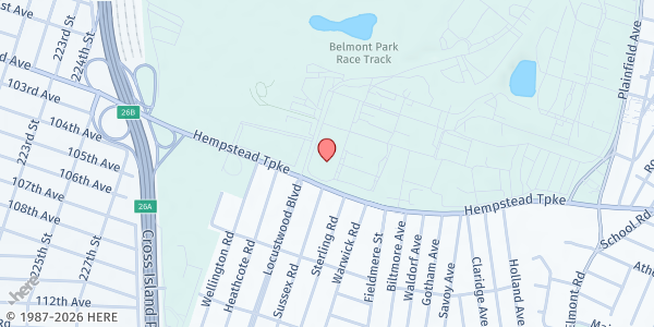 Map showing Race Track Chaplaincy of America at 2150 Hempstead Turnpike, Elmont, NY