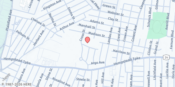 Map showing St. Vincent de Paul Outreach at 1504 De Paul St., Elmont, NY