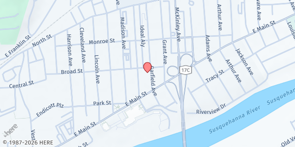 Map showing Mother Teresa's Cupboard at 202 Garfield Avenue, Endicott, NY