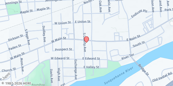 Map showing Union Presbyterian Church of Endicott Food Pantry at 200 E. Main St., Endicott, NY