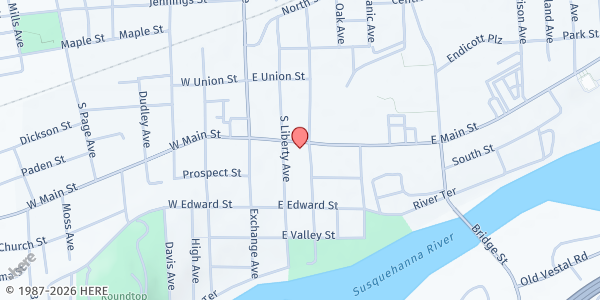 Map showing Union Presbyterian Church of Endicott Food Pantry at 200 E. Main St., Endicott, NY