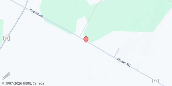 Map showing Rustling Grass Farm at 26474 Keyser Road, Evans Mills, NY