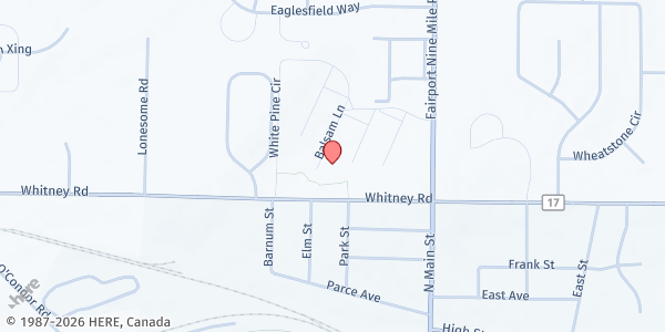Map showing Evergreen East at 1 White Pine Circle, Fairport, NY
