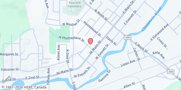 Map showing BETHLEHEM LUTHERAN CHURCH FOOD PANTRY at 20 N PHETTEPLACE STREET, FALCONER, NY