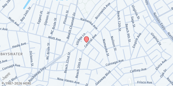 Map showing AIDS Center of Queens County at 1600 Central Avenue, Far Rockaway, NY
