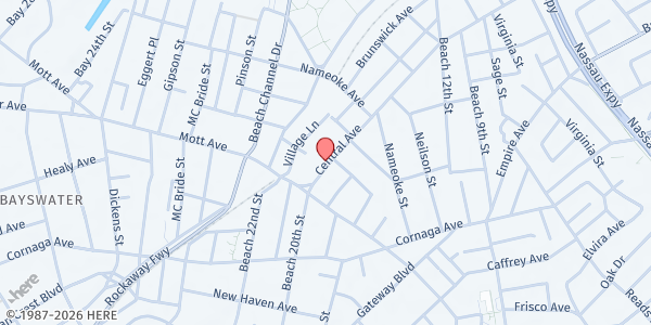 Map showing AIDS CENTER OF QUEENS COUNTY (ACQC) - Far Rockaway at 1600 CENTRAL AVENUE - 3RD FLOOR, Far Rockaway, NY