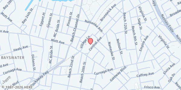 Map showing AIDS CENTER OF QUEENS COUNTY (ACQC) - Far Rockaway at 1600 CENTRAL AVENUE - 3RD FLOOR, FAR ROCKAWAY, NY