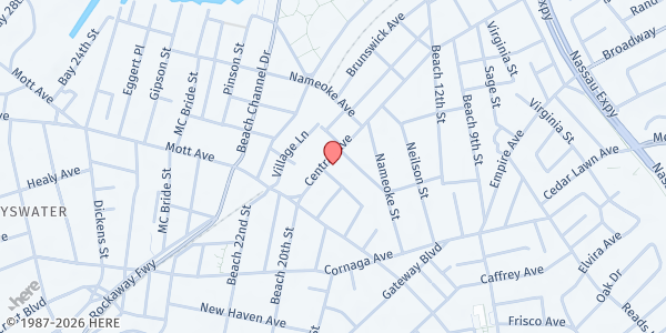 Map showing Campaign Against Hunger, World Harvest Deliverance Center - Mobile Food Pantry at 1521 Central Avenue, Far Rockaway, NY