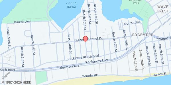 Map showing Edgemere Farm Stand at 385 Beach 45th Street, Far Rockaway, NY